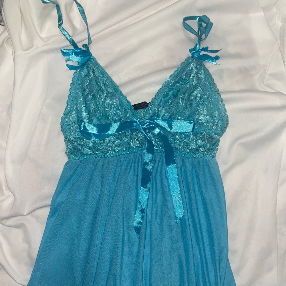 Blue Lace & Sheer Babydoll Dress